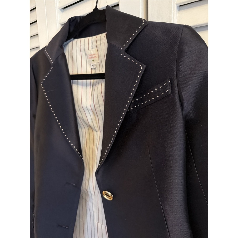 Lauren Moffatt Anthropologie Silk Wool Navy Blue Blazer XS
